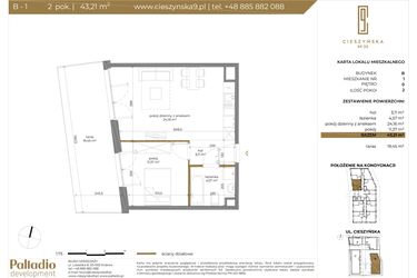 Rzut - Mieszkanie na sprzedaż 2 pokoje o powierzchni 43,21 m² - numer B-1 w Cieszyńska 9 budynek B i C
