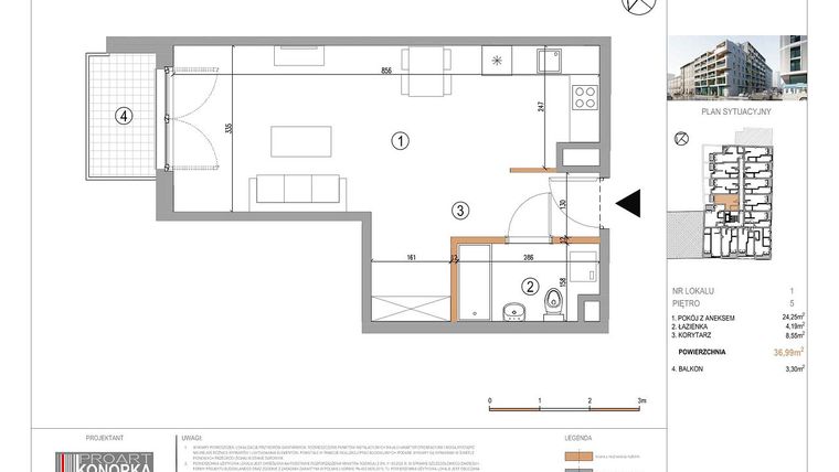 Rzut - Mieszkanie na sprzedaż 1 pokój o powierzchni 36,99 m² - numer A5/1 w 5th Avenue Apartments