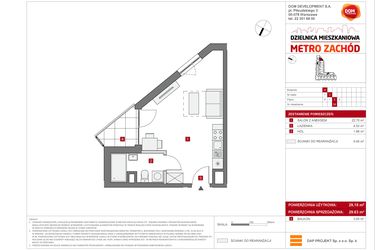 Rzut - Mieszkanie na sprzedaż 1 pokój o powierzchni 29,18 m² - numer A.38 w Dzielnica Mieszkaniowa Metro Zachód - etap 6