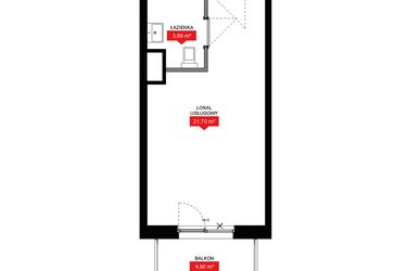Rzut - Mieszkanie na sprzedaż 1 pokój o powierzchni 25,36 m² - numer A2 189LU w 29L - Apartamenty inwestycyjne
