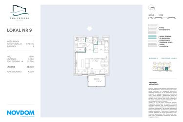Rzut - Mieszkanie na sprzedaż 1 pokój o powierzchni 28,95 m² - numer B.9 w Dwa Jeziora