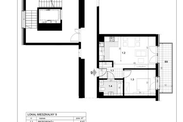 Rzut - Mieszkanie na sprzedaż 2 pokoje o powierzchni 41,69 m² - numer C1.9 w Centralna II
