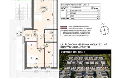 Rzut - Mieszkanie na sprzedaż 3 pokoje o powierzchni 57,1 m² - numer 36S/1 w Zespół willowy Zielona Polana - etap 6