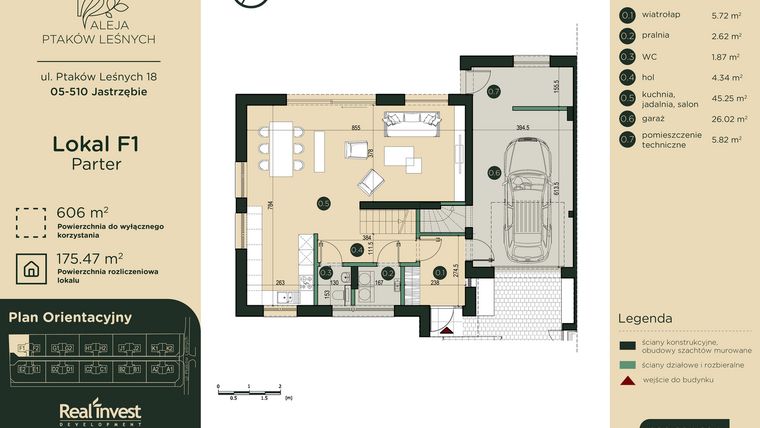 Rzut - Dom na sprzedaż 5 pokoi o powierzchni 175,47 m² - numer F1 w Aleja Ptaków Leśnych