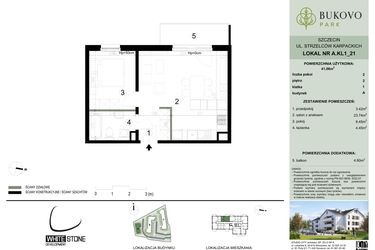 Rzut - Mieszkanie na sprzedaż 2 pokoje o powierzchni 41,06 m² - numer A.1.21 w Bukovo Park