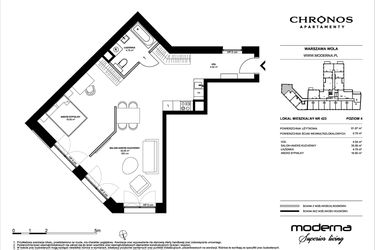 Rzut - Mieszkanie na sprzedaż 2 pokoje o powierzchni 61,87 m² - numer 423 w Chronos etap II