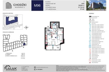Rzut - Mieszkanie na sprzedaż 1 pokój o powierzchni 31,18 m² - numer M96 w Chodźki Residence 2