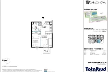 Rzut - Mieszkanie na sprzedaż 2 pokoje o powierzchni 35,69 m² - numer A.4.38 w Jabłonova