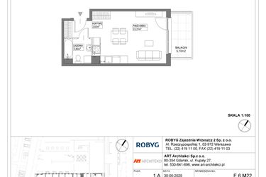 Rzut - Mieszkanie na sprzedaż 1 pokój o powierzchni 30,06 m² - numer E.6M22 w Nowa Wałowa bud. E