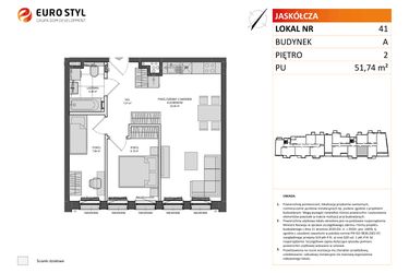 Rzut - Mieszkanie na sprzedaż 3 pokoje o powierzchni 51,74 m² - numer A.41 w Jaskółcza