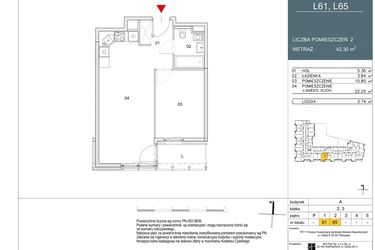 Rzut - Mieszkanie na sprzedaż 2 pokoje o powierzchni 42,3 m² - numer L61 w Morwowa 5 - Apartamenty inwestycyjne
