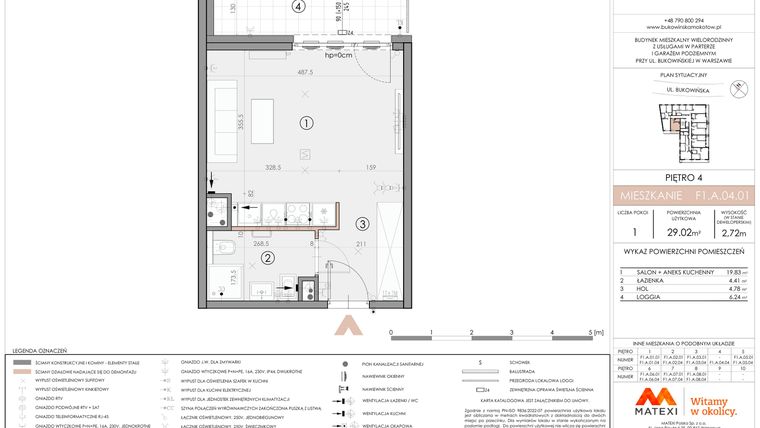 Rzut - Mieszkanie na sprzedaż 1 pokój o powierzchni 29,02 m² - numer F1.A.04.01 w Bukowińska Mokotów