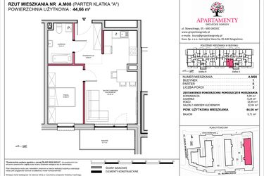 Rzut - Mieszkanie na sprzedaż 2 pokoje o powierzchni 44,66 m² - numer A.08 w Apartamenty Grójeckie Ogrody