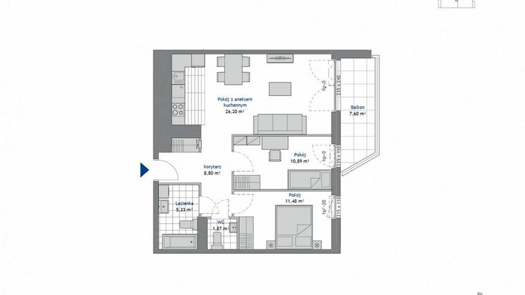 Rzut - Mieszkanie na sprzedaż 3 pokoje o powierzchni 64,57 m² - numer 6.5 w SEAHall
