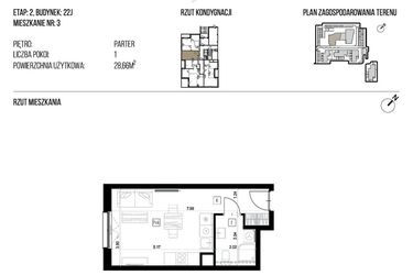 Rzut - Mieszkanie na sprzedaż 1 pokój o powierzchni 28,66 m² - numer 22J/03 w NATURAMA II