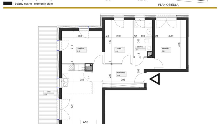 Rzut - Mieszkanie na sprzedaż 2 pokoje o powierzchni 47,94 m² - numer A10/1 w Apartamenty Vettera