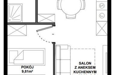 Rzut - Mieszkanie na sprzedaż 2 pokoje o powierzchni 38,42 m² - numer A.5 w Apartamenty Bałtyk