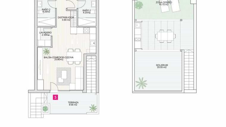 Rzut - Dom na sprzedaż 2 pokoje o powierzchni 70,94 m² - numer 5 w Domy w San Pedro del Pinatar - 34804911