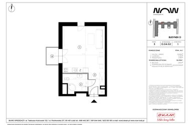 Rzut - Mieszkanie na sprzedaż 1 pokój o powierzchni 34,09 m² - numer D.04.02 w NOW