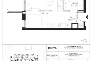 Rzut - Mieszkanie na sprzedaż 1 pokój o powierzchni 25,71 m² - numer I.2M14 w Nadmotławie Apartments etap I