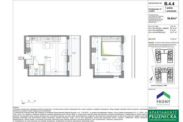 Rzut - Mieszkanie na sprzedaż 2 pokoje o powierzchni 57,04 m² - numer B.4.4. w Apartamenty Płużnicka
