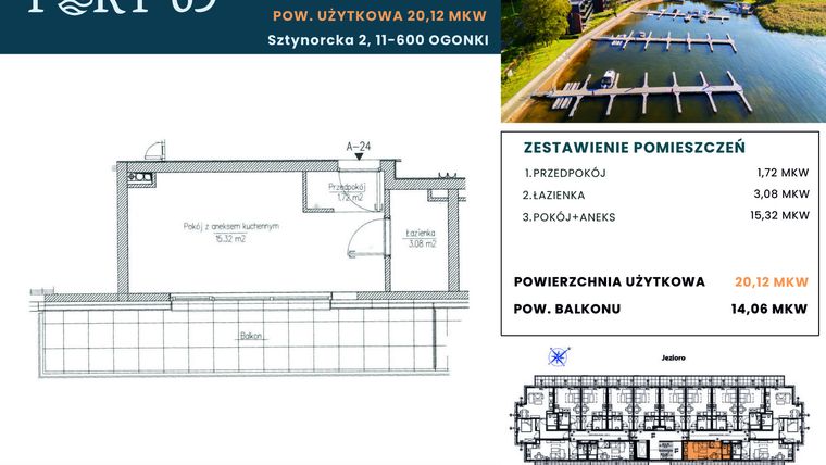 Rzut - Mieszkanie na sprzedaż 1 pokój o powierzchni 20,12 m² - numer A-24 w Port 69