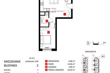 Rzut - Mieszkanie na sprzedaż 2 pokoje o powierzchni 48,79 m² - numer AJ_13/8 w Apartamenty Jeździecka