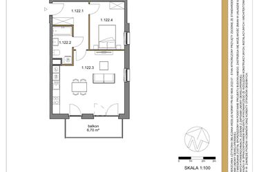 Rzut - Mieszkanie na sprzedaż 2 pokoje o powierzchni 51,83 m² - numer 122 w Osiedle Sfera etap II