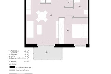 Rzut - Mieszkanie na sprzedaż 2 pokoje o powierzchni 49,29 m² - numer M1.03 w Wola Vert