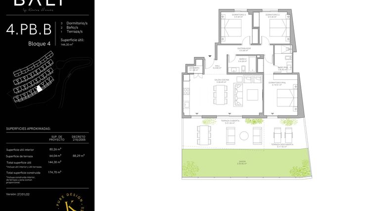 Rzut - Mieszkanie na sprzedaż 3 pokoje o powierzchni 80,26 m² - numer 35.4.BJ.B w Bali
