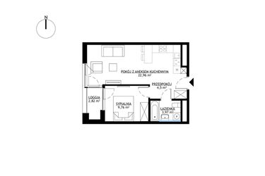 Rzut - Mieszkanie na sprzedaż 2 pokoje o powierzchni 41,19 m² - numer M55 w KrakoVska etap 2