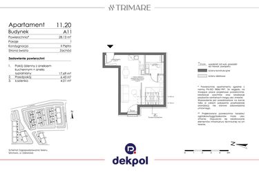 Rzut - Mieszkanie na sprzedaż 1 pokój o powierzchni 28,13 m² - numer A11.20 w Trimare