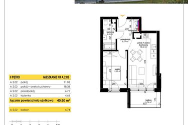 Rzut - Mieszkanie na sprzedaż 2 pokoje o powierzchni 40,8 m² - numer A 2.02 w Park Moniuszki II C
