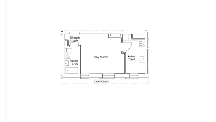 Rzut - Mieszkanie na sprzedaż 1 pokój o powierzchni 28,65 m² - numer 4/13. w Apartamenty Nowy Targ