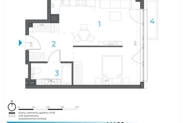 Rzut - Mieszkanie na sprzedaż 1 pokój o powierzchni 41,21 m² - numer 4.M.06 w Incepti Gaj 2
