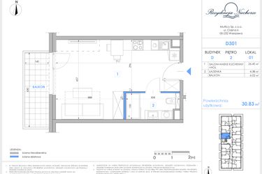 Rzut - Mieszkanie na sprzedaż 1 pokój o powierzchni 30,51 m² - numer D301 w Rezydencja Niechorze II