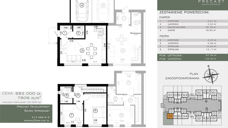 Rzut - Dom na sprzedaż 4 pokoje o powierzchni 87,34 m² - numer S1.1 w Osiedle Sosnowe Łazy