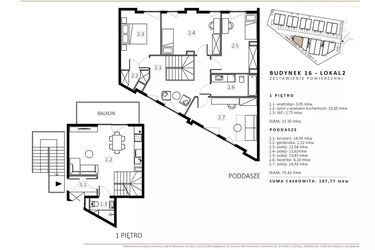 Rzut - Mieszkanie na sprzedaż 3 pokoje o powierzchni 107,77 m² - numer B16/M2 w Wille Estezja