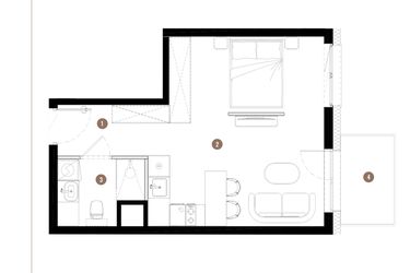 Rzut - Mieszkanie na sprzedaż 1 pokój o powierzchni 32,92 m² - numer C3.01.05 w Apartamenty Reytana