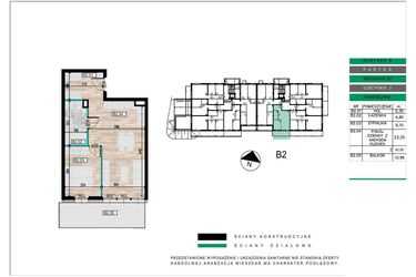 Rzut - Mieszkanie na sprzedaż 2 pokoje o powierzchni 42,5 m² - numer B02 w Lwowska 14