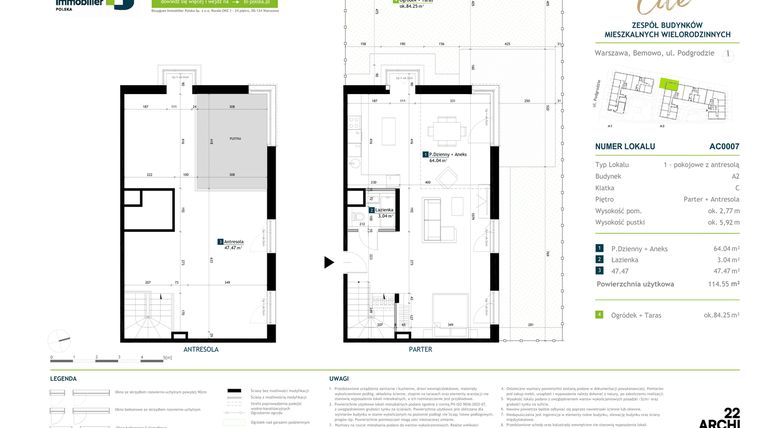 Rzut - Mieszkanie na sprzedaż 1 pokój o powierzchni 114,55 m² - numer AC0007 w Viva Cité 2