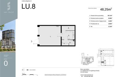 Rzut - Lokal użytkowy na sprzedaż 1 pokój o powierzchni 48,25 m² - numer LU8 w Sky Trust etap II
