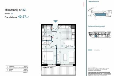 Rzut - Mieszkanie na sprzedaż 2 pokoje o powierzchni 40,57 m² - numer 82 w Medyków 32
