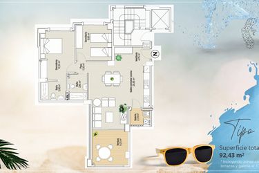 Rzut - Mieszkanie na sprzedaż 2 pokoje o powierzchni 92,43 m² - numer 280 w Apartamenty w La Manga del Mar Menor - 37756457