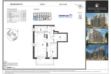 Rzut - Mieszkanie na sprzedaż 2 pokoje o powierzchni 57,84 m² - numer M15 w Dzielnica Kielczanka etap III