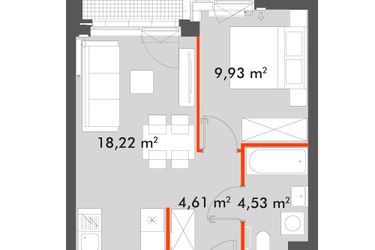 Rzut - Mieszkanie na sprzedaż 2 pokoje o powierzchni 37,29 m² - numer F1.C.04.04 w Splot Wola