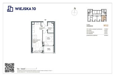 Rzut - Mieszkanie na sprzedaż 2 pokoje o powierzchni 36,05 m² - numer 32 w Wiejska 10