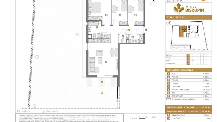 Rzut - Mieszkanie na sprzedaż 4 pokoje o powierzchni 78,06 m² - numer X/3 w Wille Biskupin Etap 2.2