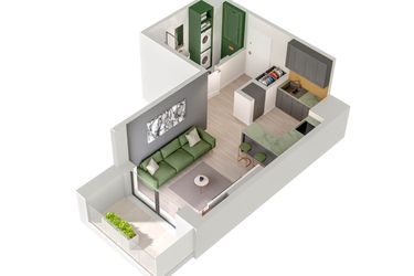 Rzut - Mieszkanie na sprzedaż 1 pokój o powierzchni 26,68 m² - numer C.51.B w Quercus bud. C