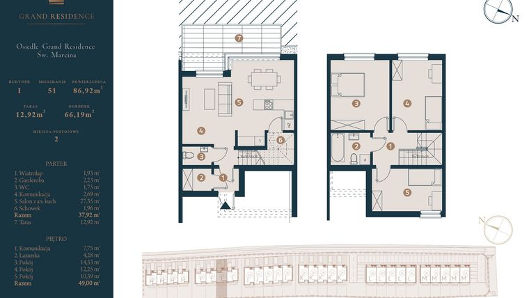 Rzut - Dom na sprzedaż 4 pokoje o powierzchni 86,92 m² - numer I51 w Osiedle Św. Marcina